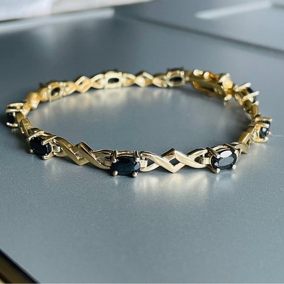 Genuine Blue Sapphire Gold Plated Sterling Silver Tennis Bracelet JJJ Dr… - Picture 2 of 11